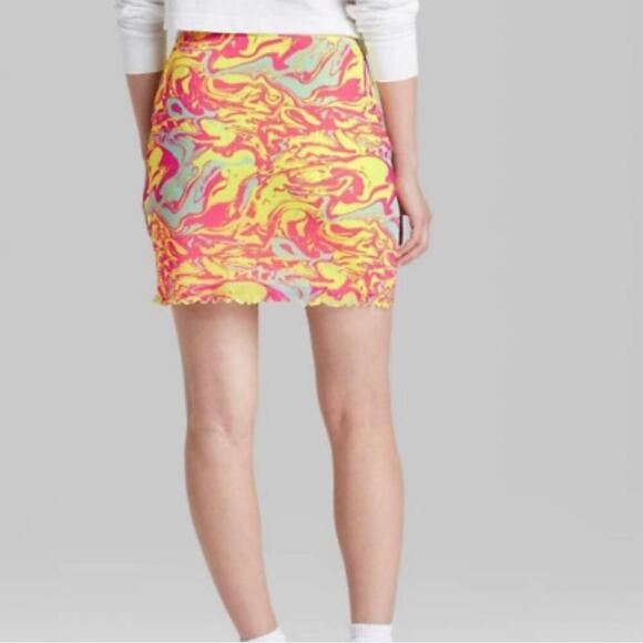 WILD FABLE WOMEN'S YELLOW MARBLE MESH BODYCON ELASTIC WAIST MINI SKIRT NEW 1X - Picture 9 of 9
